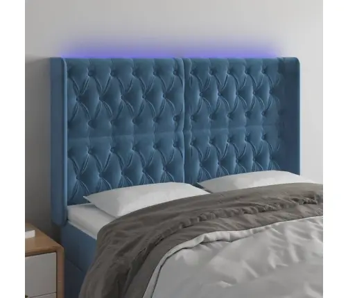 Gultas Galvgalis Ar Led, 163X16X118/128 Cm, Tumši Zils Samts Vidaxl