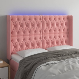 Gultas Galvgalis Ar Led, 163X16X118/128 Cm, Rozā Samts Vidaxl