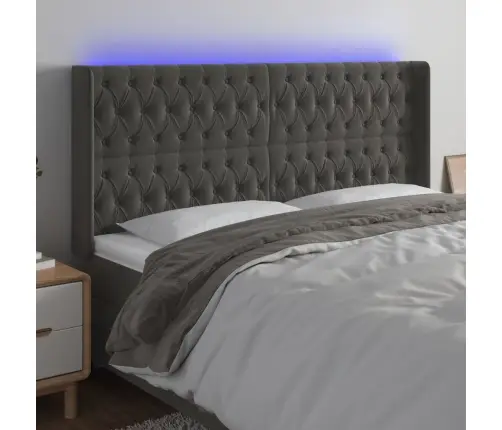 Gultas Galvgalis Ar Led, 183X16X118/128 Cm, Tumši Pelēks Samts Vidaxl Gultas Galvgalis Ar Led, 183X16X118/128 Cm, Tumši Pelēks Samts Vidaxl