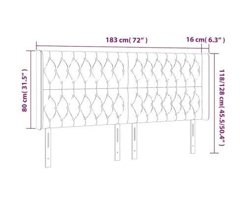 Galvūgalis Su Led, Tamsiai Mėlynas, 183X16X118/128cm Aksomas