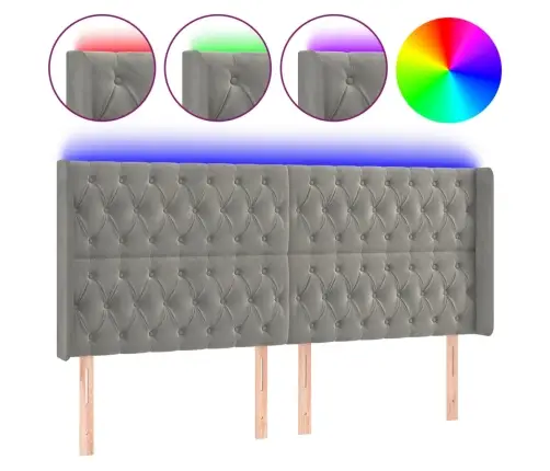 Gultas Galvgalis Ar Led, 203X16X118/128 Cm, Gaiši Pelēks Samts Vidaxl