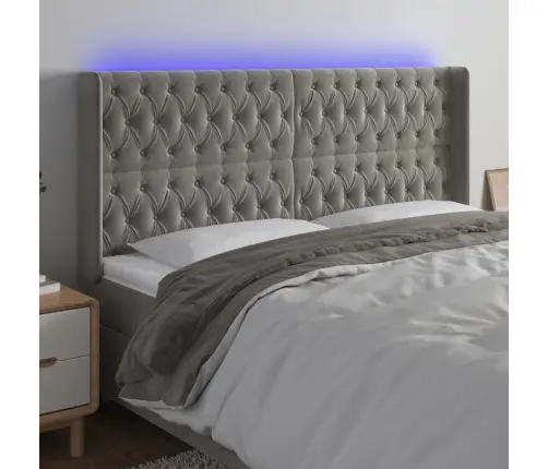 Gultas Galvgalis Ar Led, 203X16X118/128 Cm, Gaiši Pelēks Samts Vidaxl