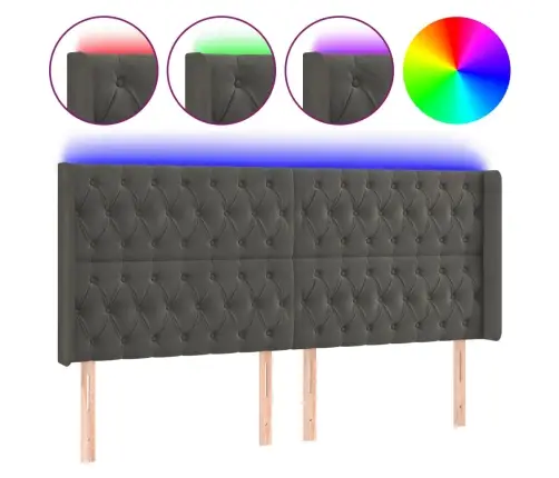 Galvūgalis Su Led, Tamsiai Pilkas, 203X16X118/128cm Aksomas