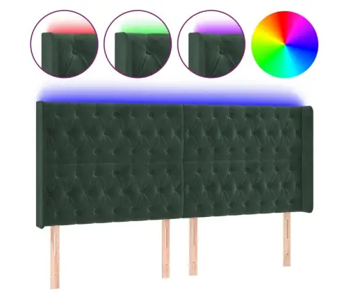 Gultas Galvgalis Ar Led, 203X16X118/128 Cm, Tumši Zaļš Samts Vidaxl