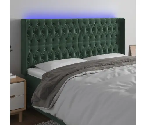 Gultas Galvgalis Ar Led, 203X16X118/128 Cm, Tumši Zaļš Samts Vidaxl