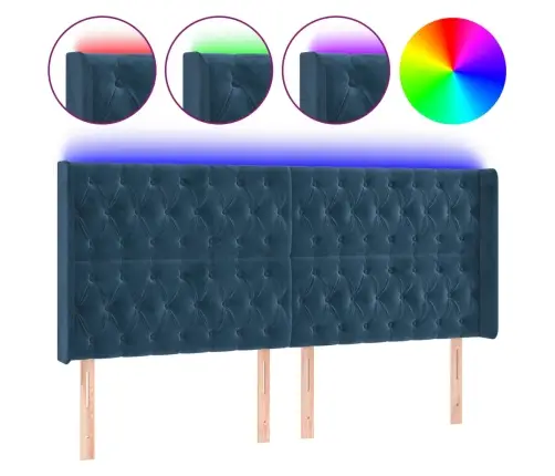 Gultas Galvgalis Ar Led, 203X16X118/128 Cm, Tumši Zils Samts Vidaxl