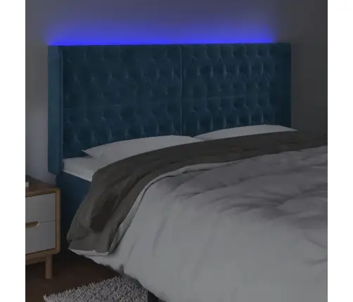 Gultas Galvgalis Ar Led, 203X16X118/128 Cm, Tumši Zils Samts Vidaxl