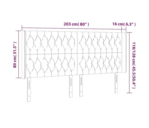 Gultas Galvgalis Ar Led, 203X16X118/128 Cm, Tumši Zils Samts Vidaxl