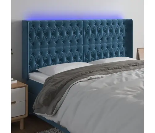 Gultas Galvgalis Ar Led, 203X16X118/128 Cm, Tumši Zils Samts Vidaxl