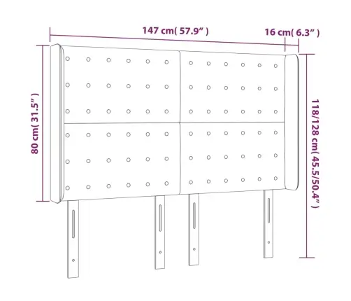 Gultas Galvgalis Ar Led, 147X16X118/128 Cm, Krēmkrāsas Audums Vidaxl