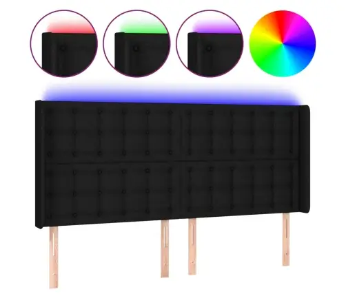 Gultas Galvgalis Ar Led, 163X16X118/128 Cm, Melns Audums Vidaxl