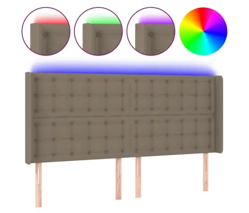 Gultas Galvgalis Ar Led, 163X16X118/128 Cm, Pelēkbrūns Audums Vidaxl