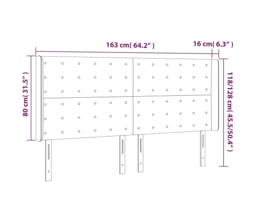 Gultas Galvgalis Ar Led, 163X16X118/128 Cm, Pelēkbrūns Audums Vidaxl