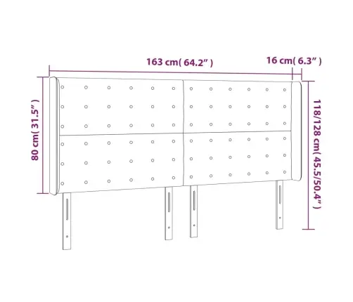 Gultas Galvgalis Ar Led, 163X16X118/128 Cm, Krēmkrāsas Audums Vidaxl