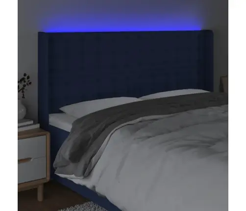 Gultas Galvgalis Ar Led, 163X16X118/128 Cm, Zils Audums Vidaxl