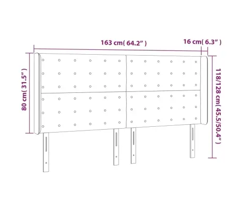 Gultas Galvgalis Ar Led, 163X16X118/128 Cm, Zils Audums Vidaxl