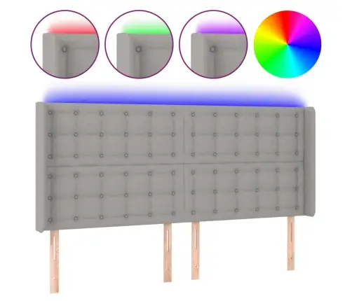 Gultas Galvgalis Ar Led, 183X16X118/128 Cm, Gaiši Pelēks Audums Vidaxl