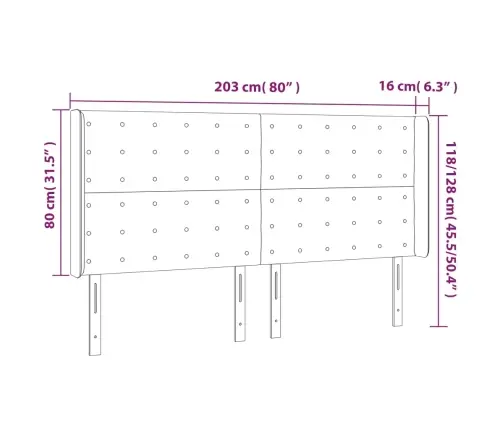 Gultas Galvgalis Ar Led, 203X16X118/128 Cm, Gaiši Pelēks Audums Vidaxl