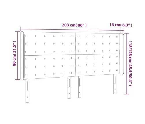 Gultas Galvgalis Ar Led, 203X16X118/128 Cm, Pelēkbrūns Audums Vidaxl