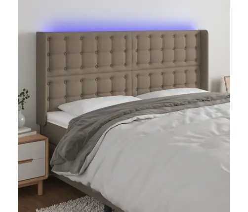 Gultas Galvgalis Ar Led, 203X16X118/128 Cm, Pelēkbrūns Audums Vidaxl