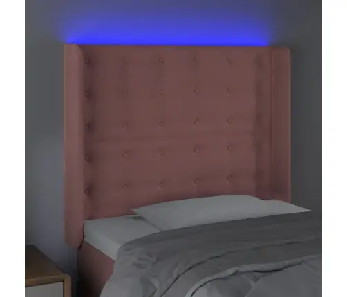Gultas Galvgalis Ar Led, 83X16X118/128 Cm, Rozā Samts Vidaxl Gultas Galvgalis Ar Led, 83X16X118/128 Cm, Rozā Samts Vidaxl