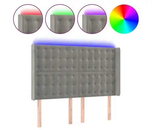 Gultas Galvgalis Ar Led, 147X16X118/128 Cm, Gaiši Pelēks Samts Vidaxl