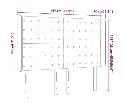 Led-Voodipeats, Tumehall, 147X16X118/128 cm Samet