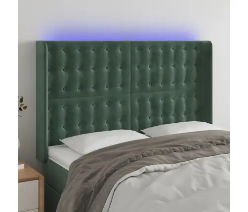 Gultas Galvgalis Ar Led, 147X16X118/128 Cm, Tumši Zaļš Samts Vidaxl