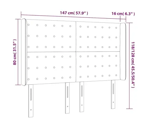 Galvūgalis Su Led, Tamsiai Mėlynas, 147X16X118/128cm Aksomas