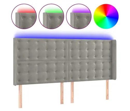 Gultas Galvgalis Ar Led, 163X16X118/128 Cm, Gaiši Pelēks Samts Vidaxl