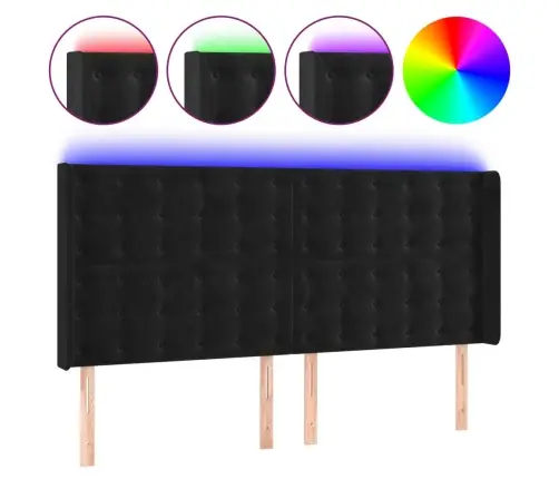 Led-Voodipeats, Must, 163X16X118/128 cm Samet