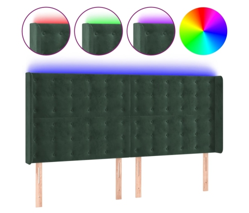 Gultas Galvgalis Ar Led, 163X16X118/128 Cm, Tumši Zaļš Samts Vidaxl
