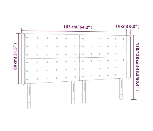 Gultas Galvgalis Ar Led, 163X16X118/128 Cm, Tumši Zils Samts Vidaxl