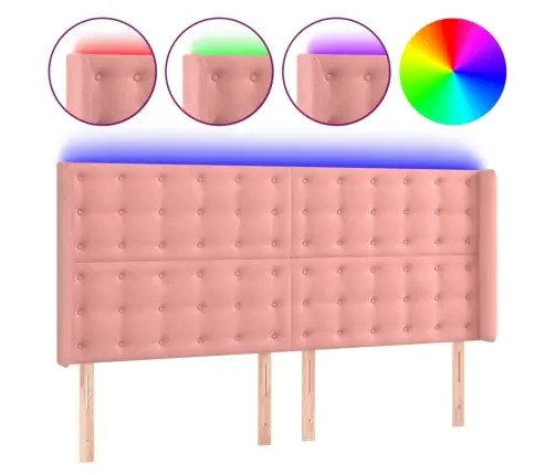 Gultas Galvgalis Ar Led, 183X16X118/128 Cm, Rozā Samts Vidaxl