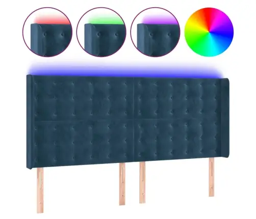 Gultas Galvgalis Ar Led, 203X16X118/128 Cm, Tumši Zils Samts Vidaxl