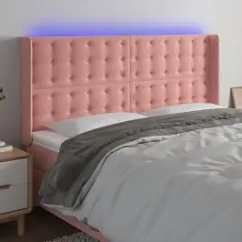 Gultas Galvgalis Ar Led, 203X16X118/128 Cm, Rozā Samts Vidaxl