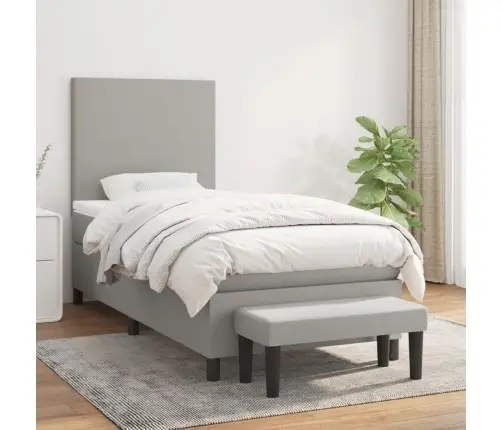 Atsperu Gultas Rāmis Ar Matraci, Gaiši Pelēka Audums, 100X200Cm Vidaxl