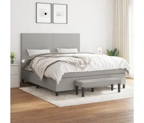 Atsperu Gultas Rāmis Ar Matraci, Gaiši Pelēka Audums, 180X200Cm Vidaxl