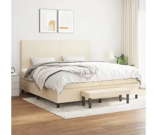 Atsperu Gultas Rāmis Ar Matraci, Krēmkrāsas Audums, 200X200 Cm Vidaxl
