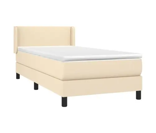 Lova Su Spyruoklėmis Ir Čiužiniu, Kreminė, 90X190 cm Audinys