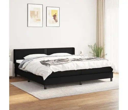 Lova Su Spyruoklėmis Ir Čiužiniu, Juoda, 200X200 cm Audinys