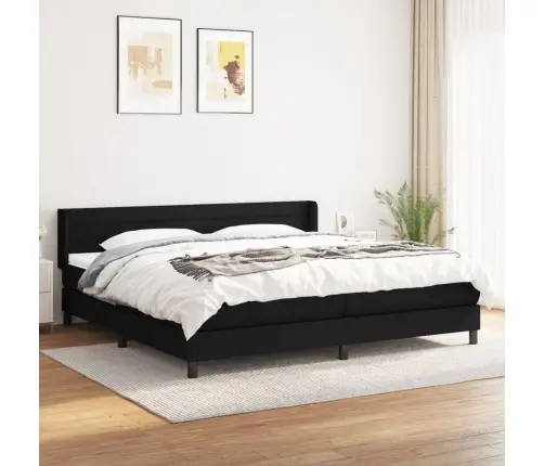 Lova Su Spyruoklėmis Ir Čiužiniu, Juoda, 200X200 cm Audinys