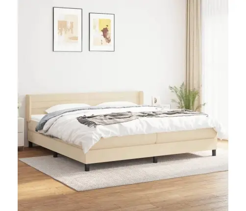 Lova Su Spyruoklėmis Ir Čiužiniu, Kreminė, 200X200 cm Audinys