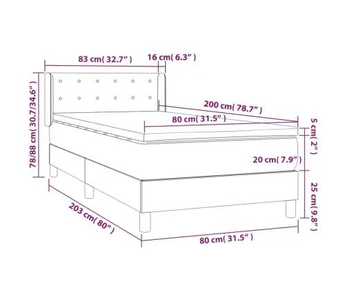 Atsperu Gultas Rāmis Ar Matraci, Zils, 80X200 Cm, Audums Vidaxl