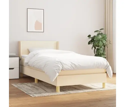 Atsperu Gulta Ar Matraci, Krēmkrāsas, 90X190 Cm, Audums Vidaxl