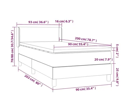 Kontinentaalvoodi Madratsiga, Must, 90X200 cm Kangas