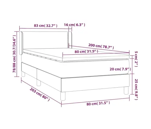 Atsperu Gultas Rāmis Ar Matraci, Tumši Brūna, 80X200 Cm, Audums Vidaxl