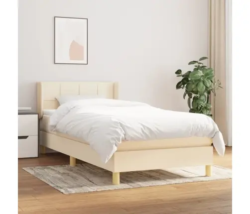 Atsperu Gulta Ar Matraci, Krēmkrāsas, 90X190 Cm, Audums Vidaxl