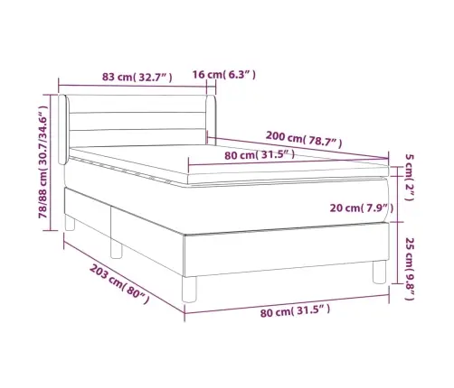 Atsperu Gultas Rāmis Ar Matraci, Krēmkrāsas, 80X200 Cm, Audums Vidaxl