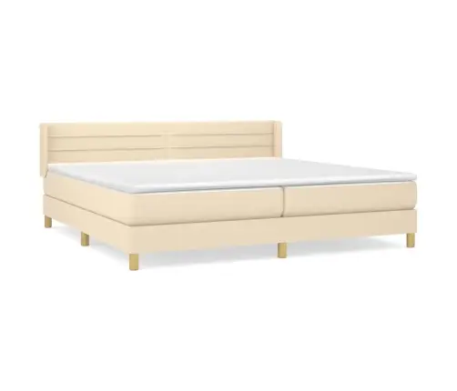 Atsperu Gultas Rāmis Ar Matraci, Krēmkrāsas Audums, 200X200 Cm Vidaxl